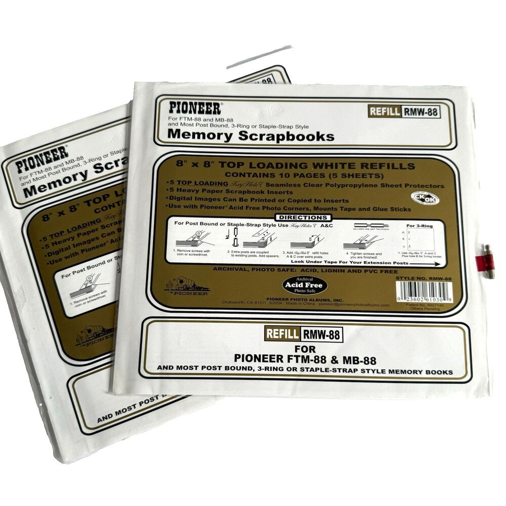 Lot Of 2 Pioneer Scrapbook Album Refill 8 x 8 RMW-88 Top Loading White 10 Pages
